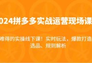 2024 拼多多实战运营现场课，涵盖实时玩法、爆款打造，还有选品与规则解析，这可是难得的实操线下课程！