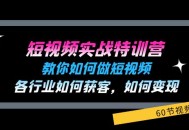 短视频实战特训营（60 节）：教授你短视频的制作之法，各行业的获客之道，以及变现之途。